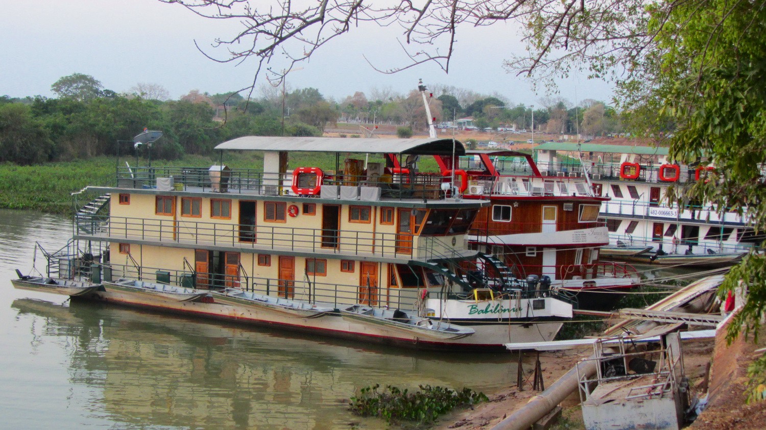 Hotel boats on the pier of Rio Paraguay in Caceres